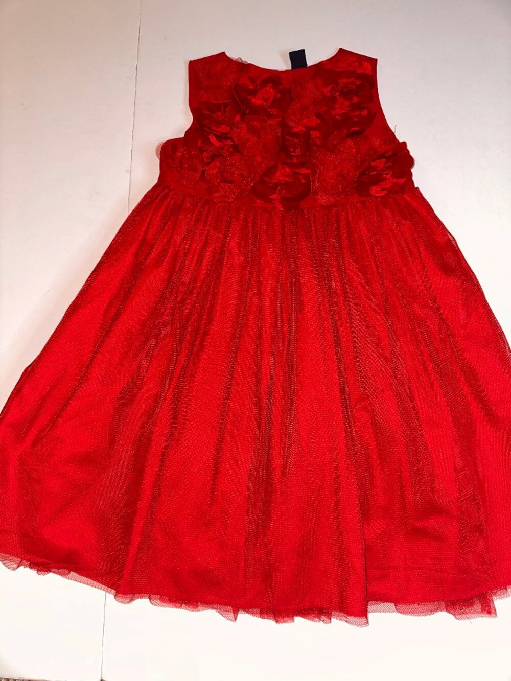 BABY GAP RED TULLE OVERLAY w/ PETAL FLOWERS BODICE-SLEEVELESS DRESS Sz 5 5T #648